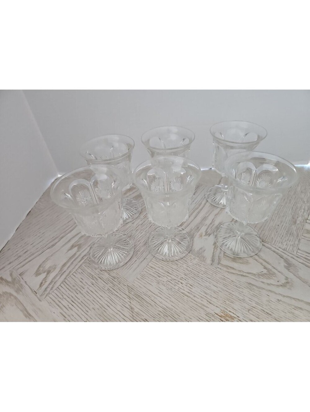 Set of Vintage Etched Crystal Glass Goblets